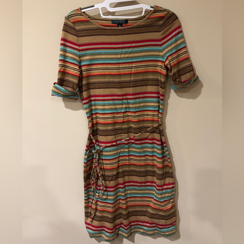 Ralph Lauren Brown Multi-Stripe Knit Tube Dress Medium